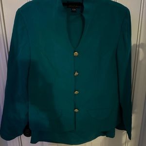 silk suit with teal blazer and skirt. Size 16.
